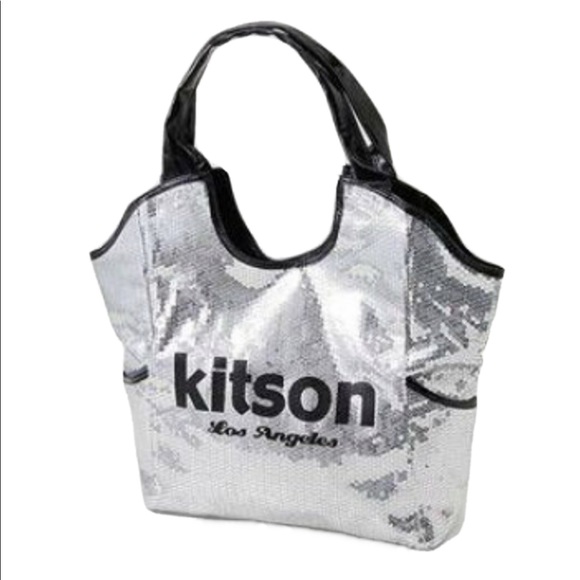 kitson Handbags - Kitson Los Angeles Silver & Black Sequin Tote Bag